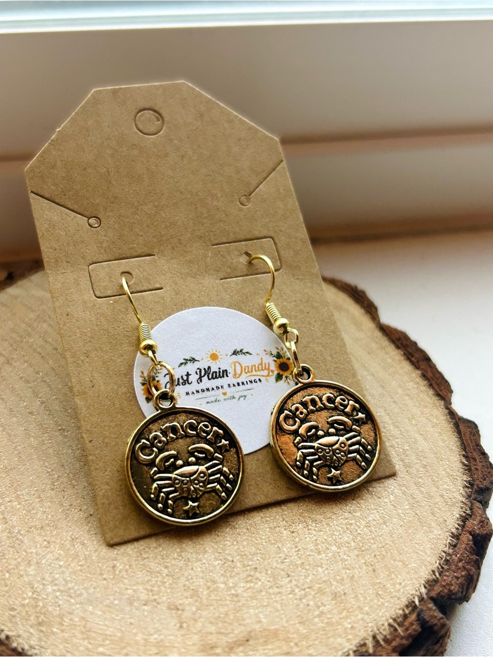 Cancer Zodiac Earrings Astrology Gift Gold Bronze Dangle Earrings